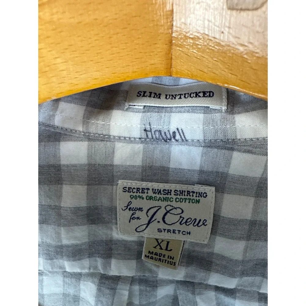 J. Crew Slim‎ Untucked Button Down Organic Cotton Stretch Gingham Mens XL Preppy